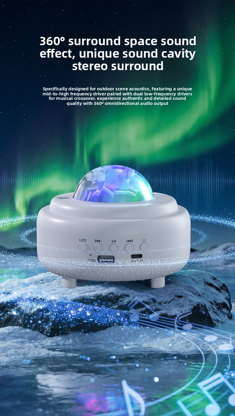 Star Projector Night - Aurora Yıldız Projektörü Bluetooth Hoparlör Uyku
