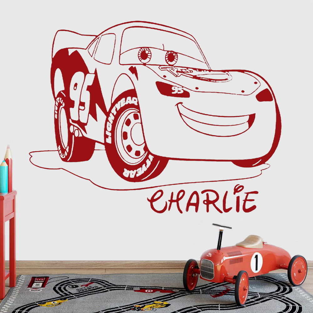 Lighting Mcqueen Decor - Kişiselleştirilmiş adı duvar çıkartmaları karikatür yıldırım