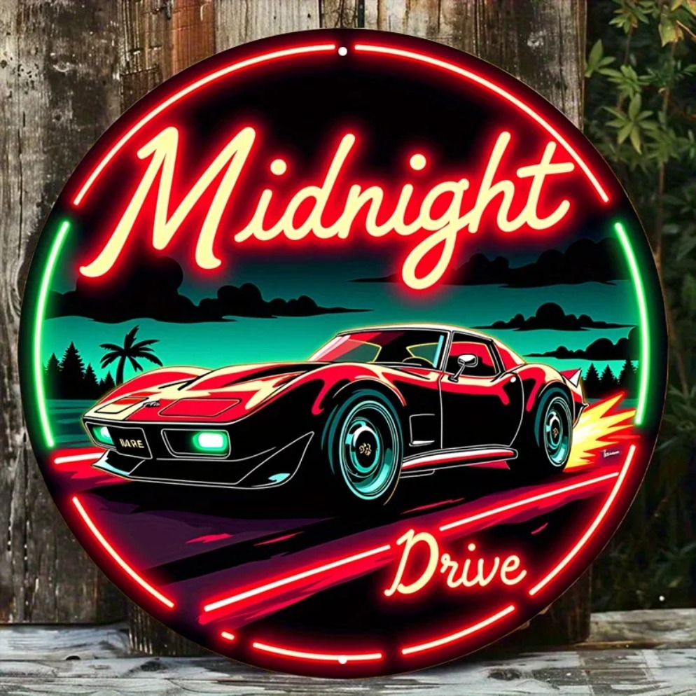 Lighting Metal Wall Decor - Vintage Neon Araba Tabelası Gece Sürüşü
