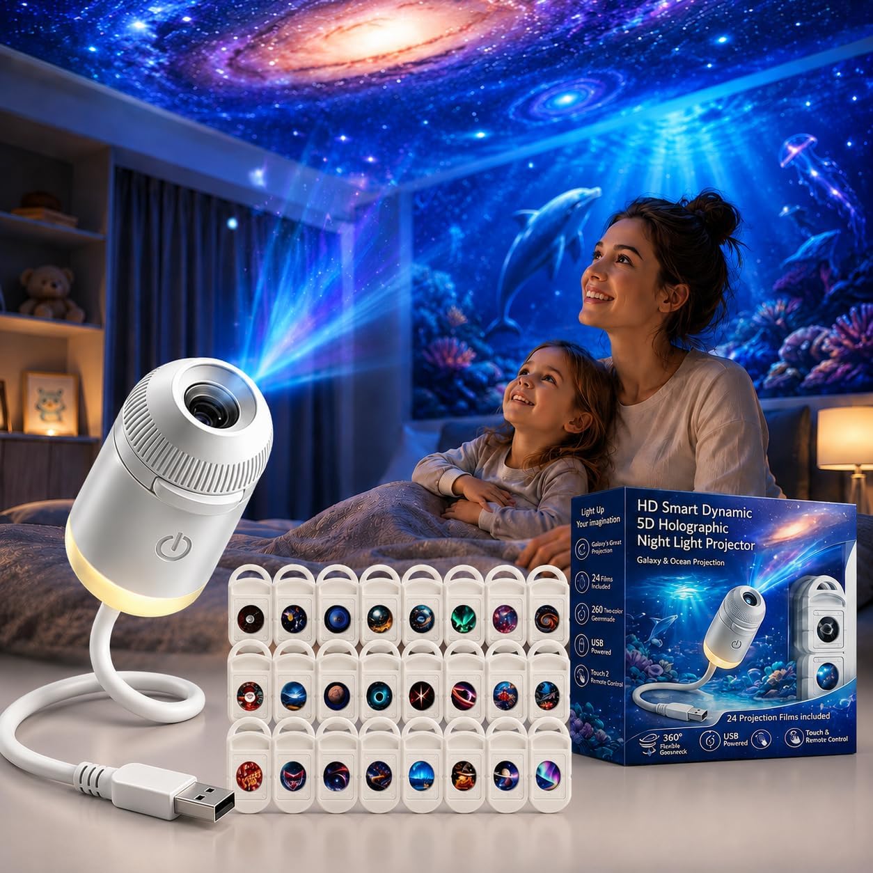 Star Projector Night - HD Akıllı Dinamik 5D Holografik Gece