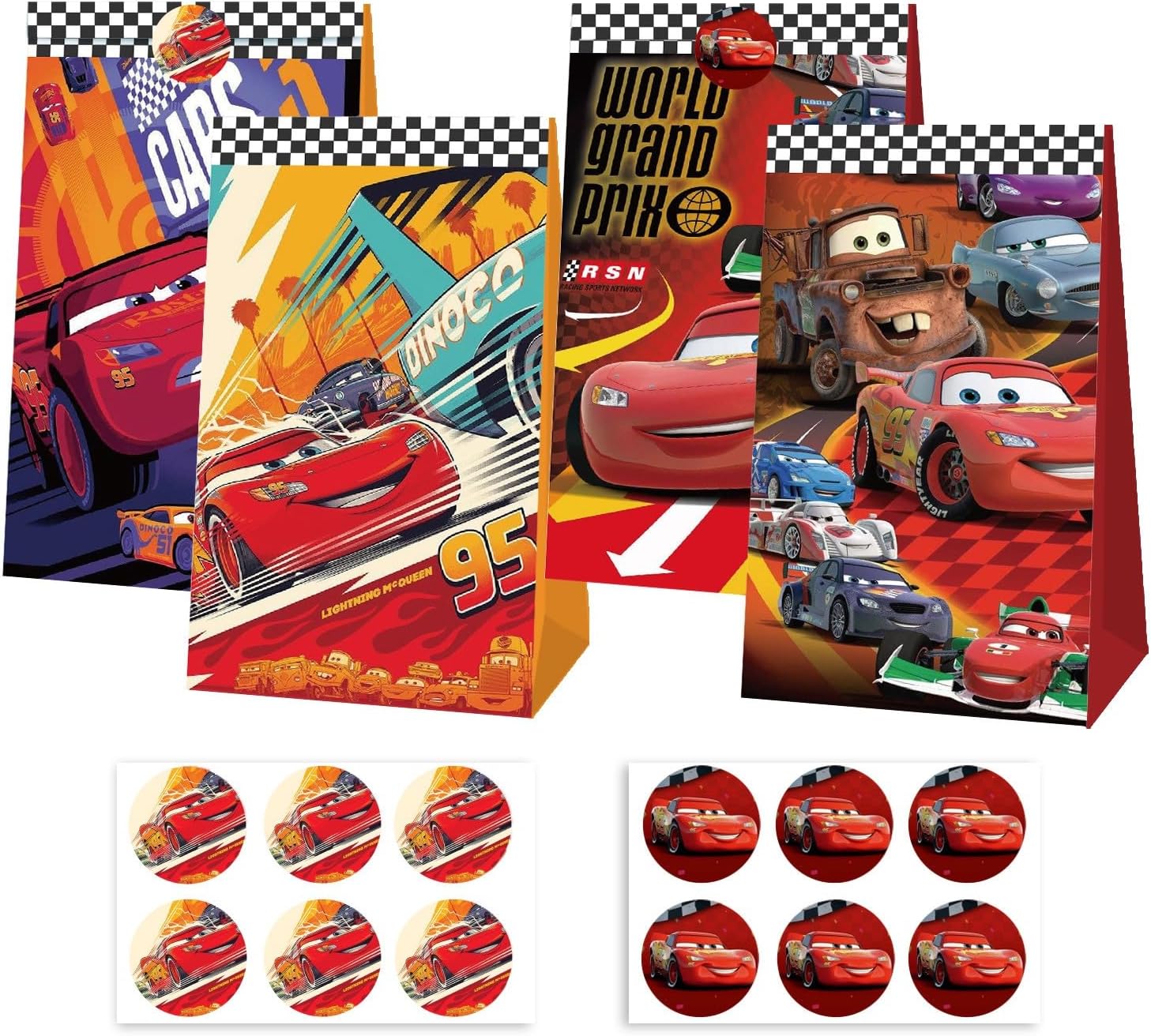Lighting Mcqueen Decor - Sevimli Arabalar Parti Hediye Çantaları Çıkartmalı,