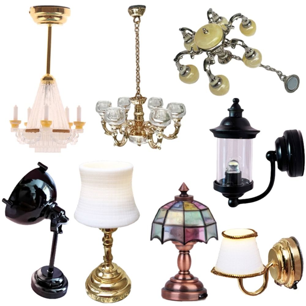 Lighting Metal Wall Decor - 1:12 ölçekli Dollhouse minyatür masa lambası