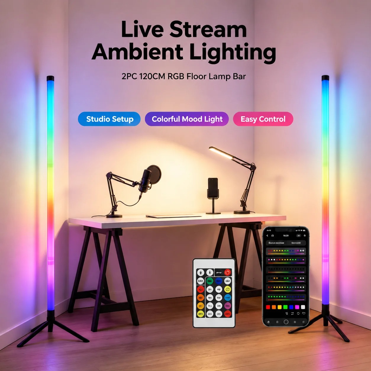 2 Adet 120CM RGB Yer Lambası,  - Lighting Design Decor incelemesi ve fiyatı
